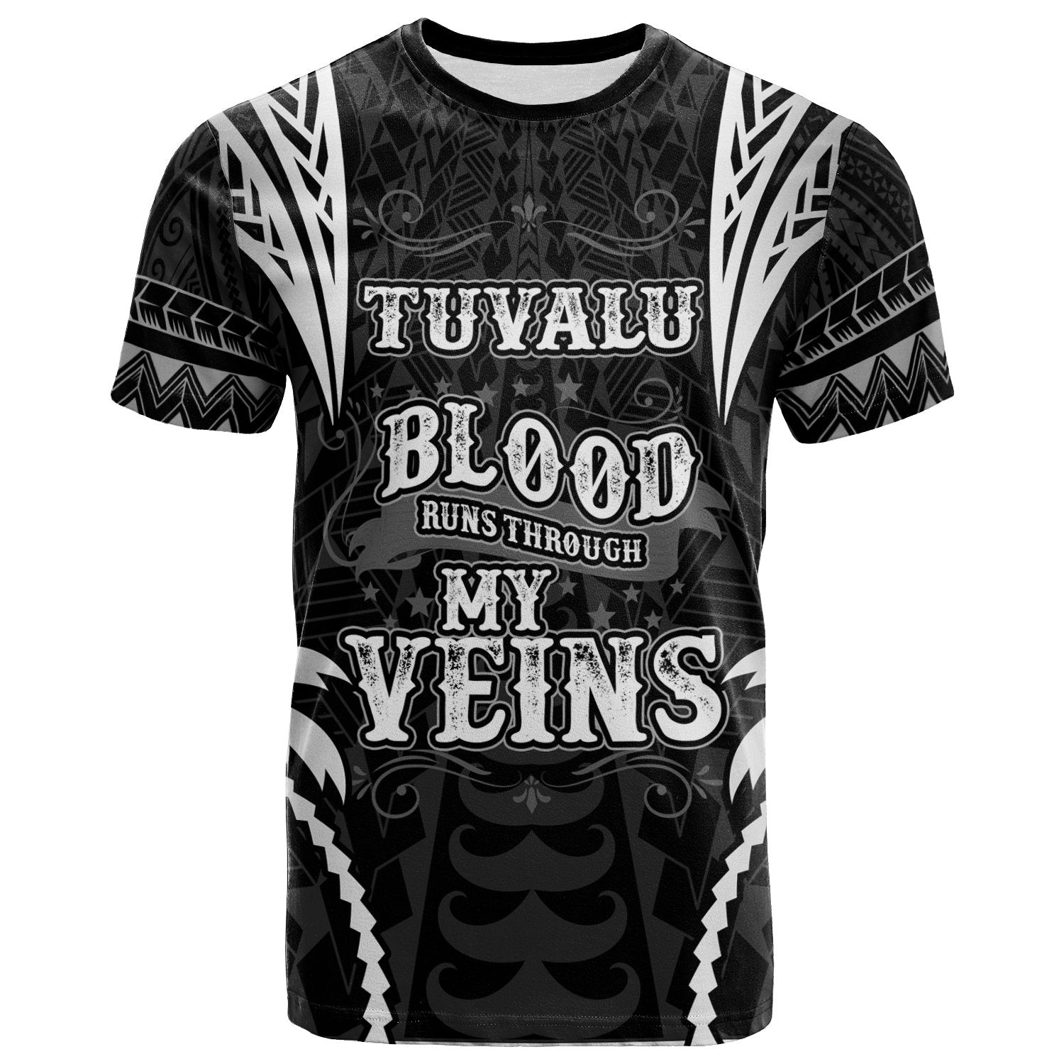 Tuvalu T Shirt Blood Runs Through My Veins Style Black Unisex Black - Polynesian Pride