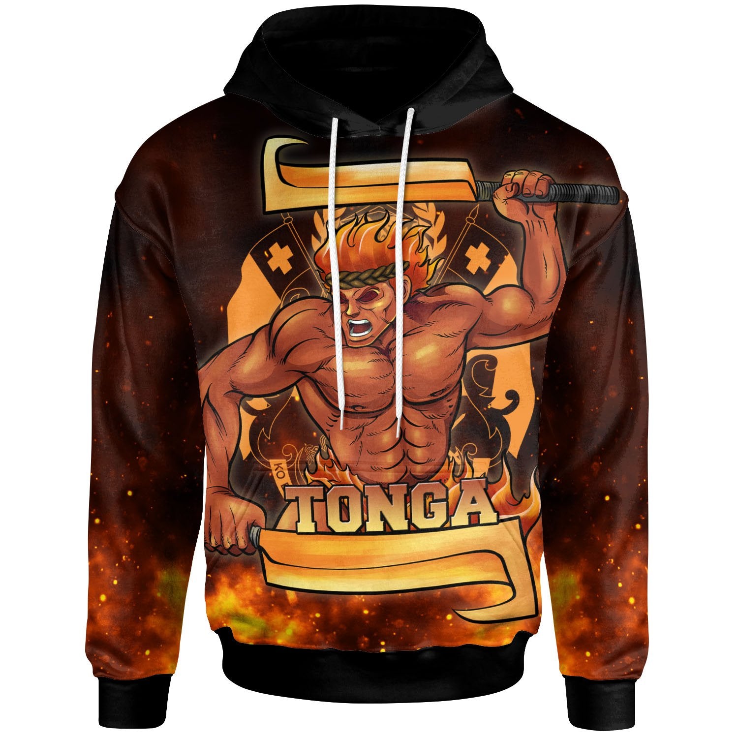 Tonga Hoodie The Fire Knife Dance Unisex Black - Polynesian Pride