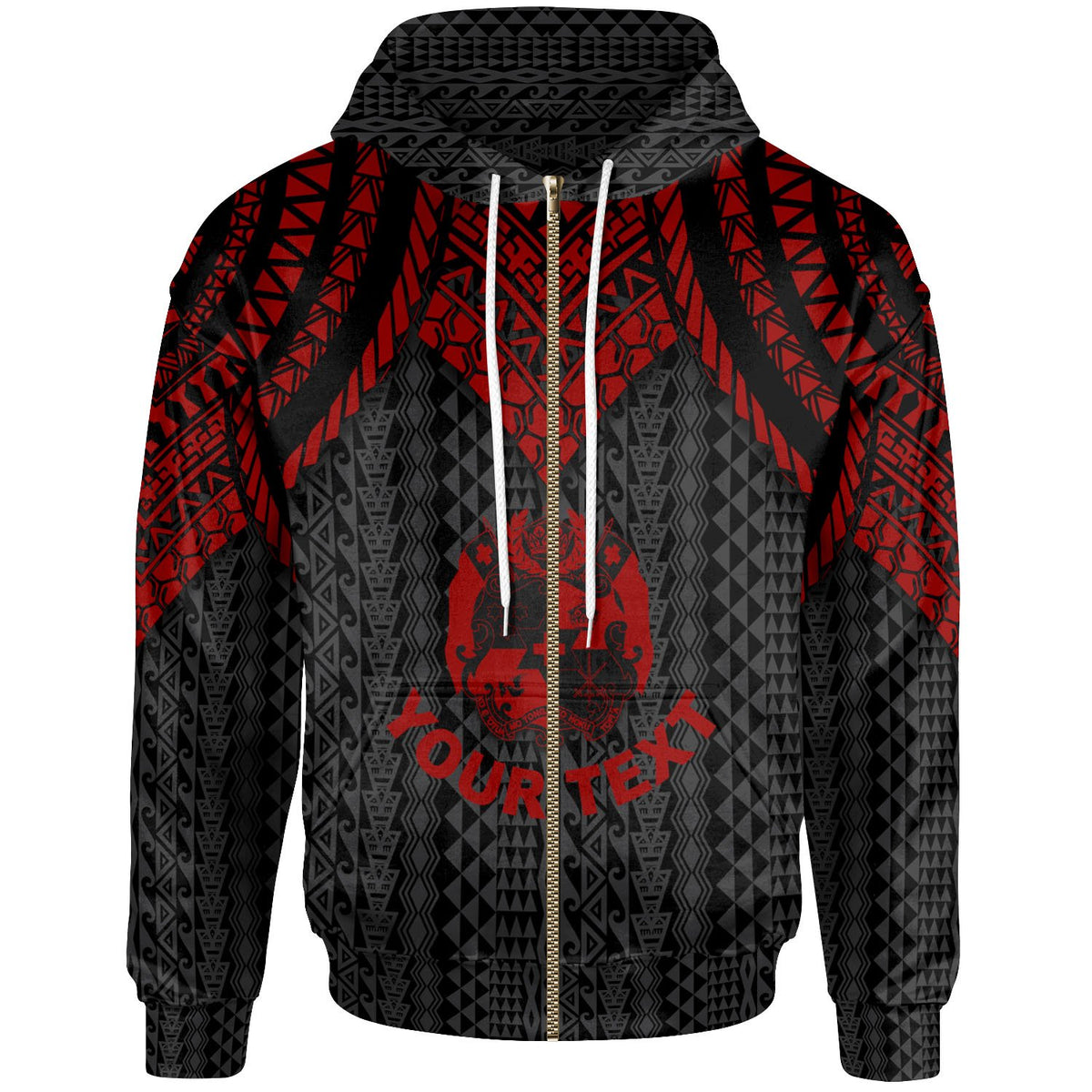 Tonga Custom Zip up Hoodie Polynesian Armor Style Red Unisex Red - Polynesian Pride
