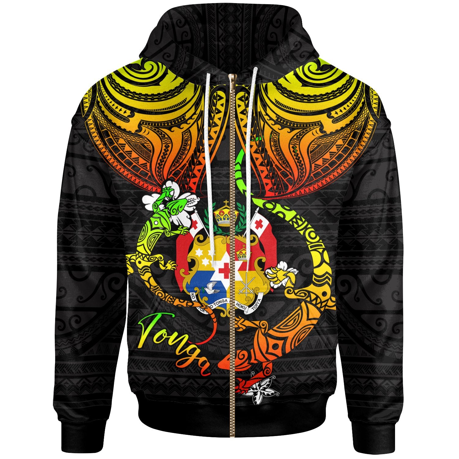 Tonga Zip up Hoodie Lizard Good Chest Unisex Reggae - Polynesian Pride