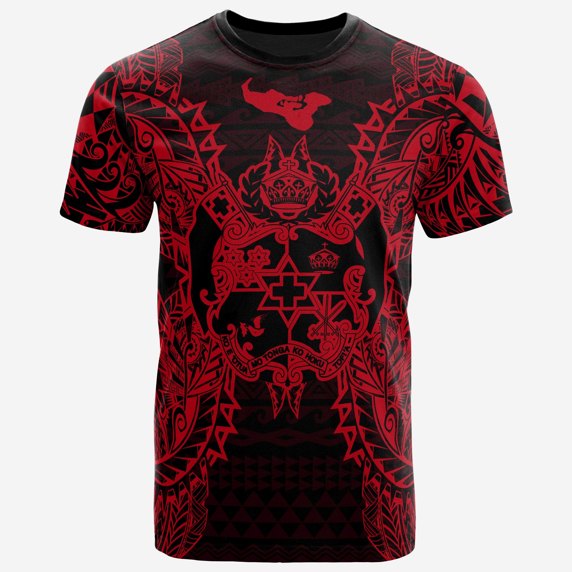Tonga T Shirt Tonga Coat of Arms Map Polynesian Tattoo Red Unisex Gold - Polynesian Pride