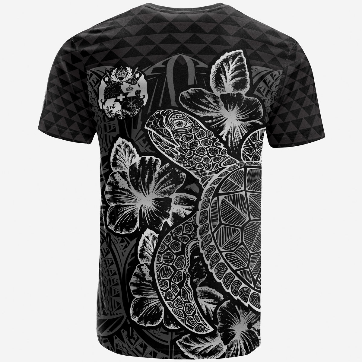 Tonga T Shirt Tonga Coat of Arms Turtle Hibiscus Black - Polynesian Pride