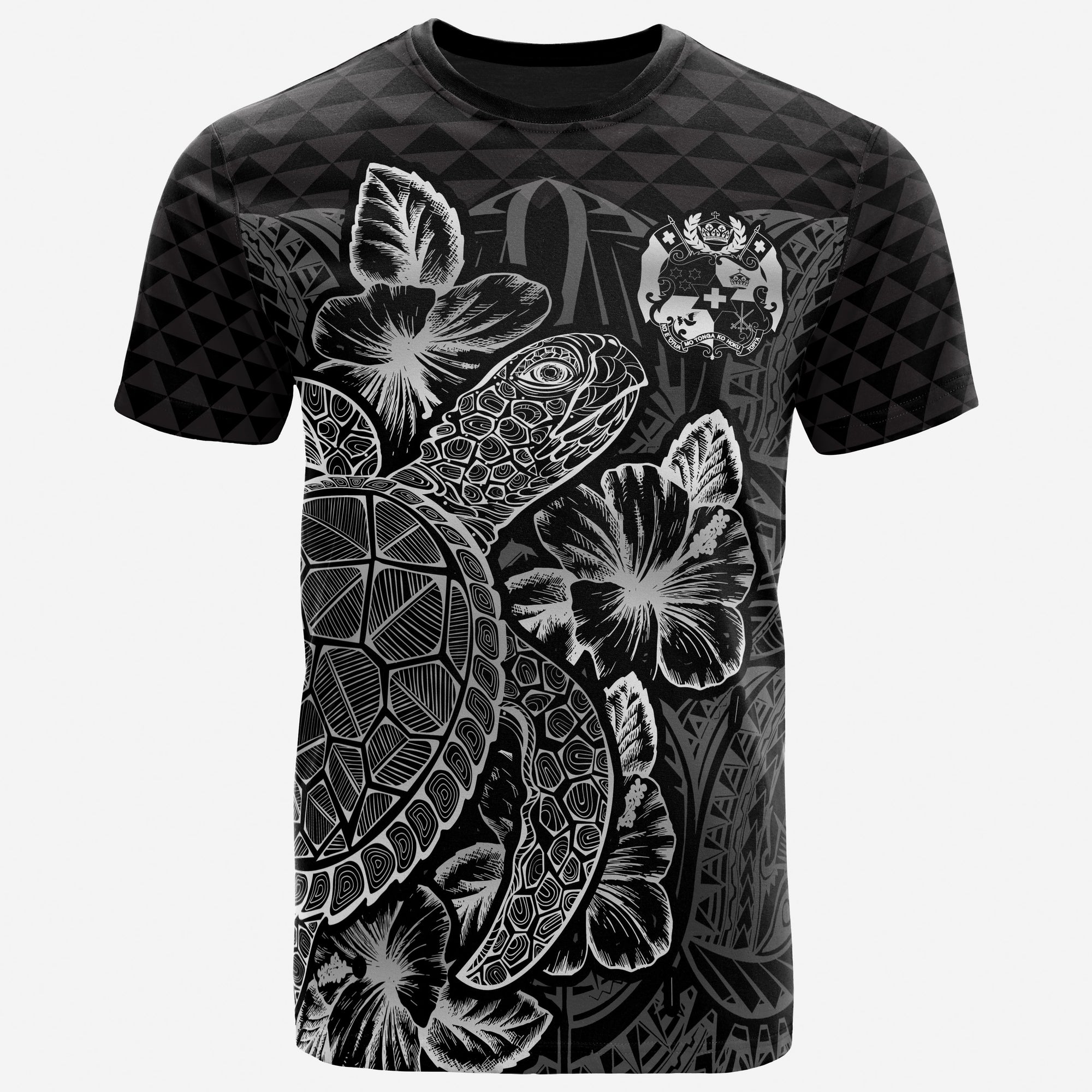 Tonga T Shirt Tonga Coat of Arms Turtle Hibiscus Black Unisex Black - Polynesian Pride