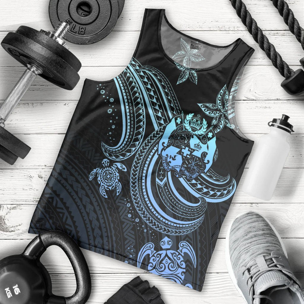 Tonga Custom Personalised Men's Tank Top - Blue Turtle Blue - Polynesian Pride