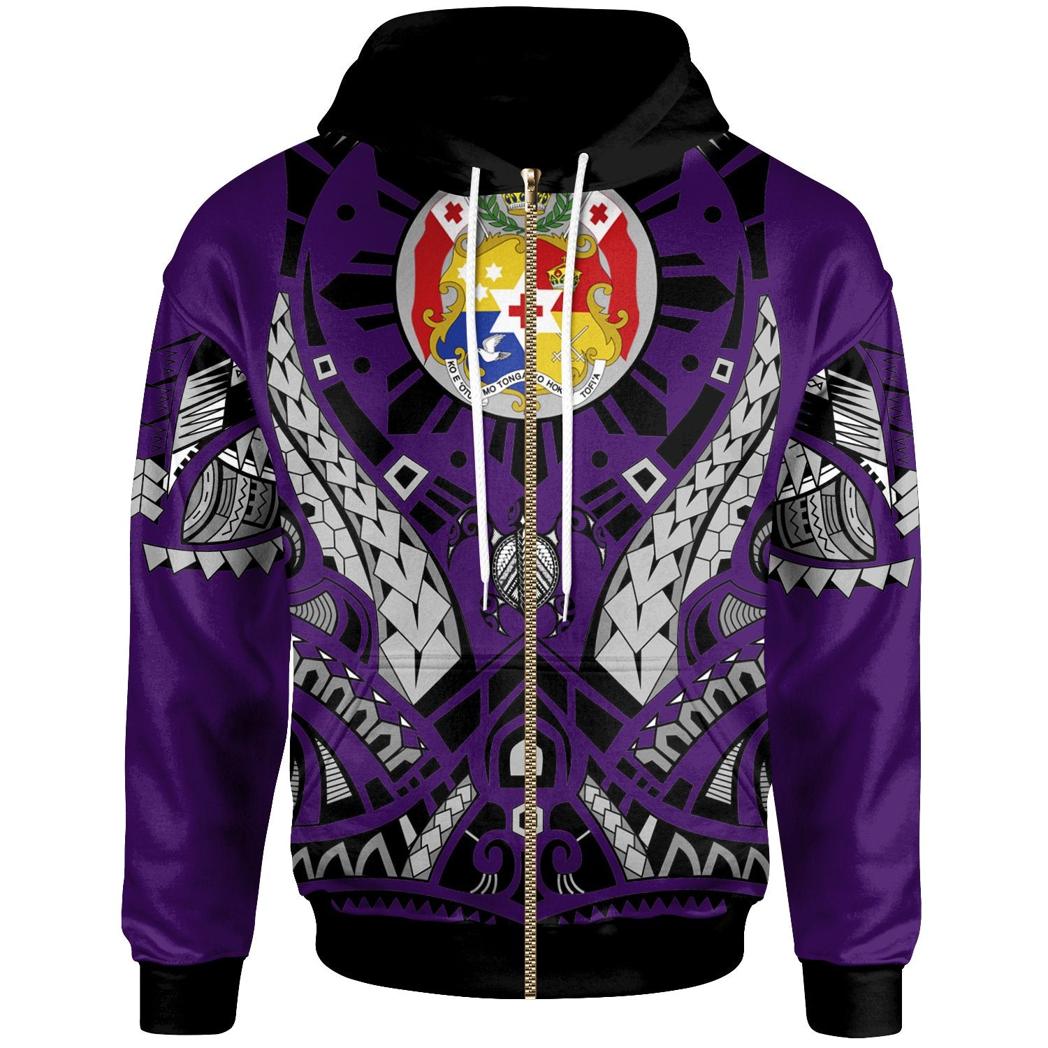 Tonga Zip Hoodie Tribal Sun Tattoo Purple Unisex Purple - Polynesian Pride