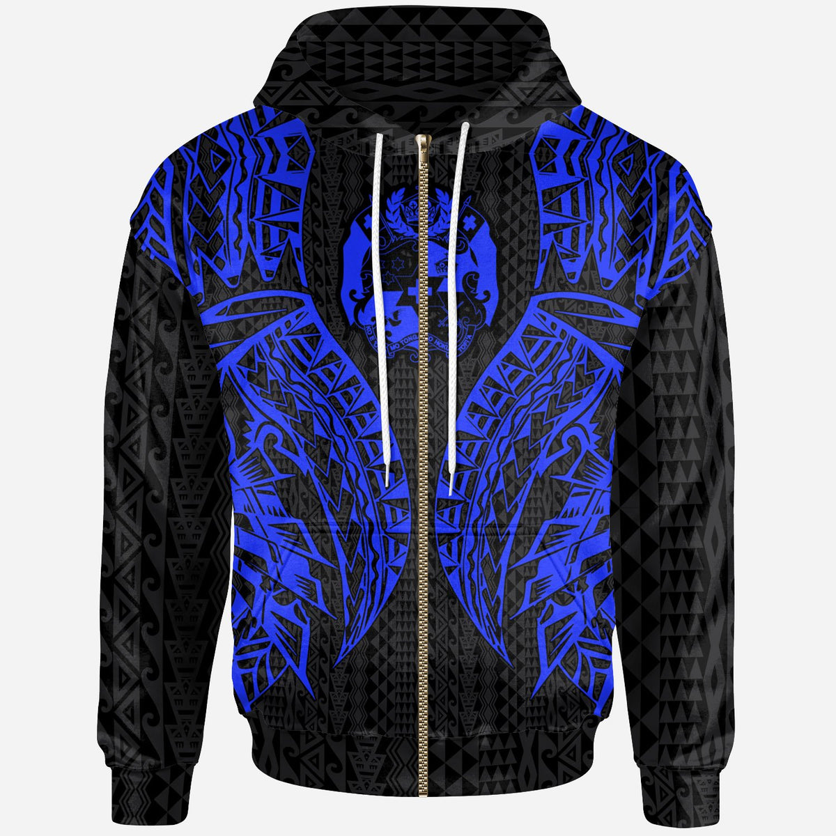 Tonga Zip up Hoodie Polynesian Lion Head Blue Style Unisex Blue - Polynesian Pride