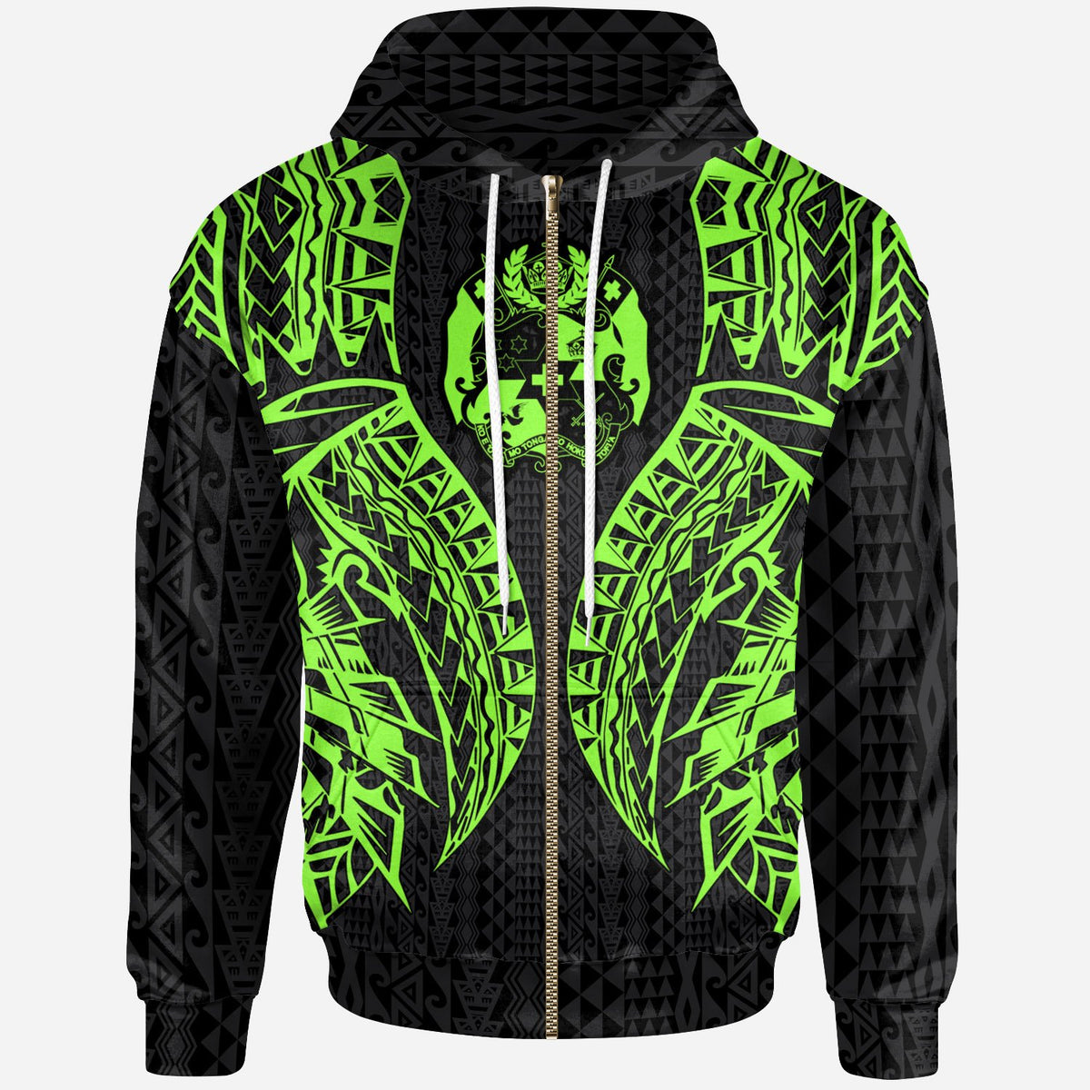 Tonga Zip up Hoodie Polynesian Lion Head Green Style Unisex Green - Polynesian Pride
