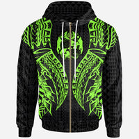 Tonga Zip up Hoodie Polynesian Lion Head Green Style Unisex Green - Polynesian Pride