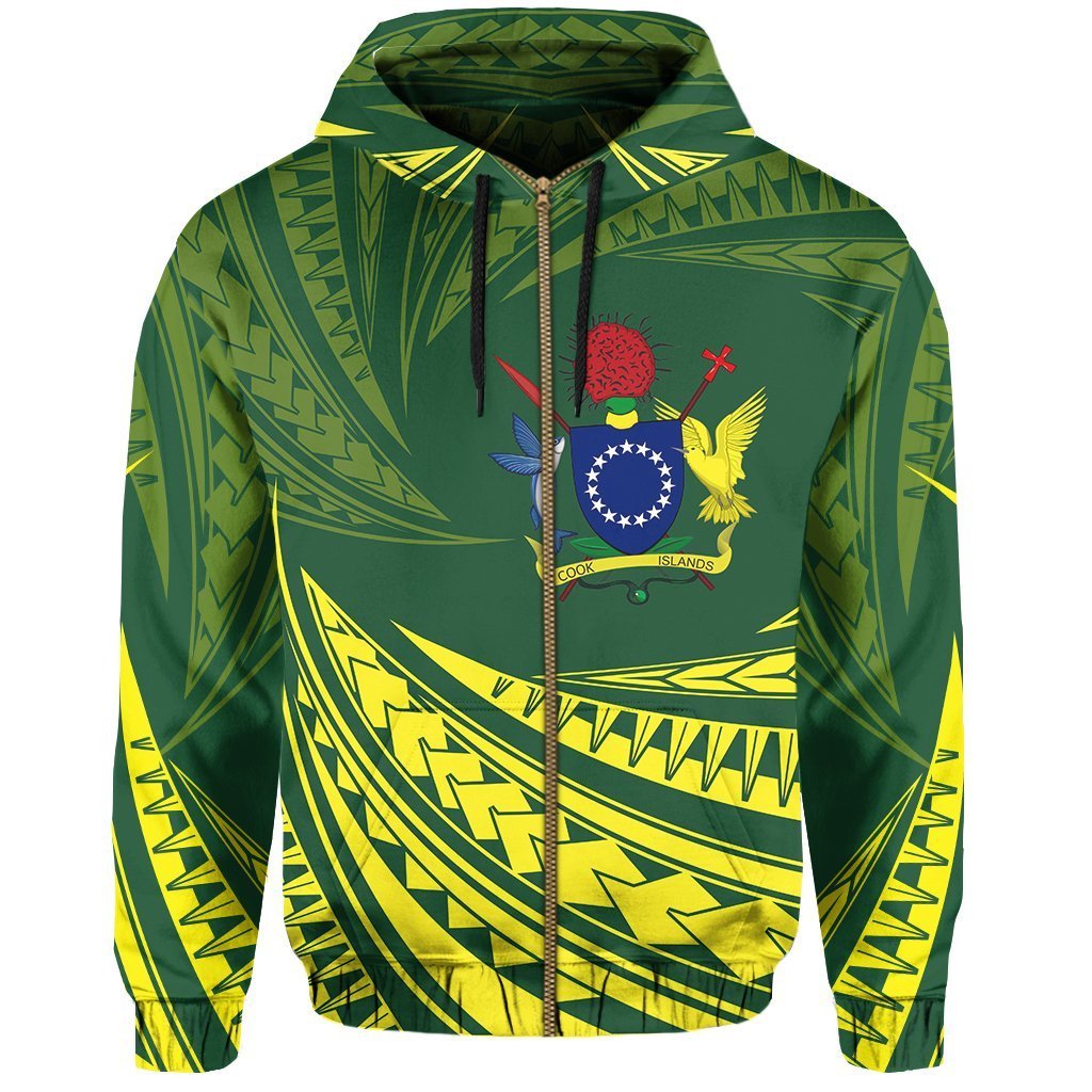 Cook Islands Polynesian Zipper Hoodie Tornado Style Unisex Black - Polynesian Pride