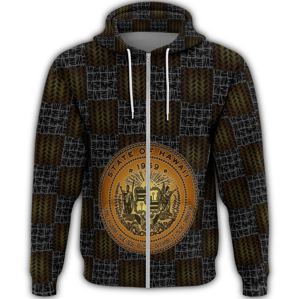 Hawaiian Hawaii Coat of Arms Inside Zipper Hoodie Gold Glow Style - Polynesian Pride
