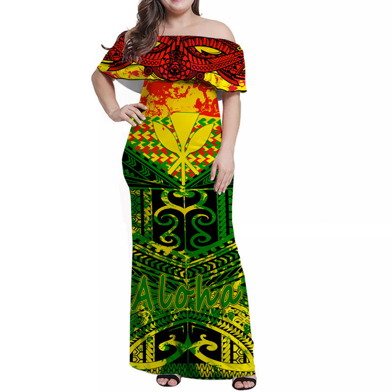 Hawaiian Tribal Kanaka Maoli Women Off Shoulder Long Dress Reggae Polynesian Version LT9 Women Reggae - Polynesian Pride