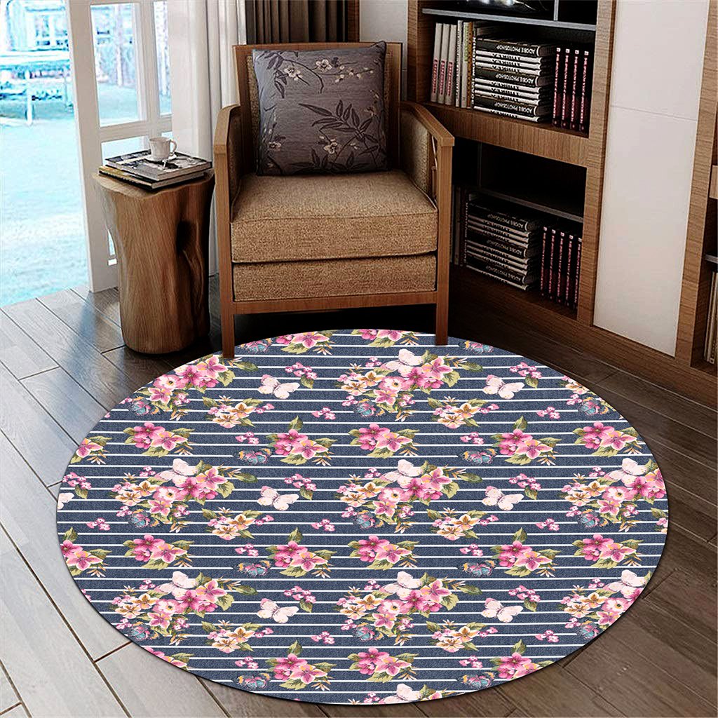 Tropical Butterfly Pink Round Carpet - AH Round Carpet Luxurious Plush - Polynesian Pride