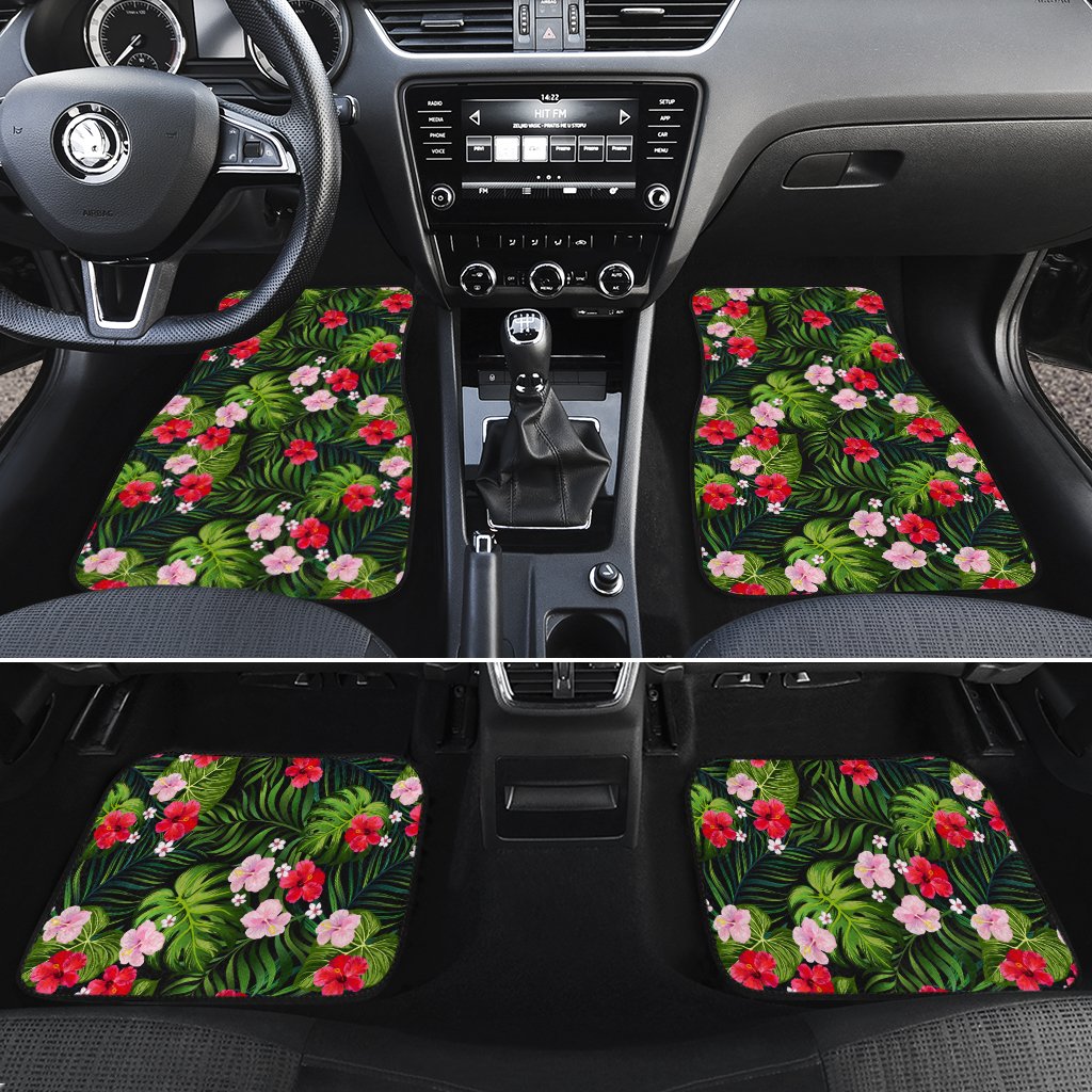 Tropical Flower Mix Hawaii Car Floor Mats Turquoise One Size - Polynesian Pride