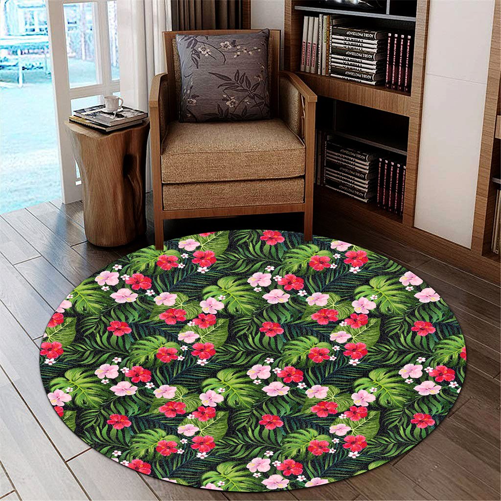 Tropical Flower Mix Round Carpet - AH Round Carpet Luxurious Plush - Polynesian Pride