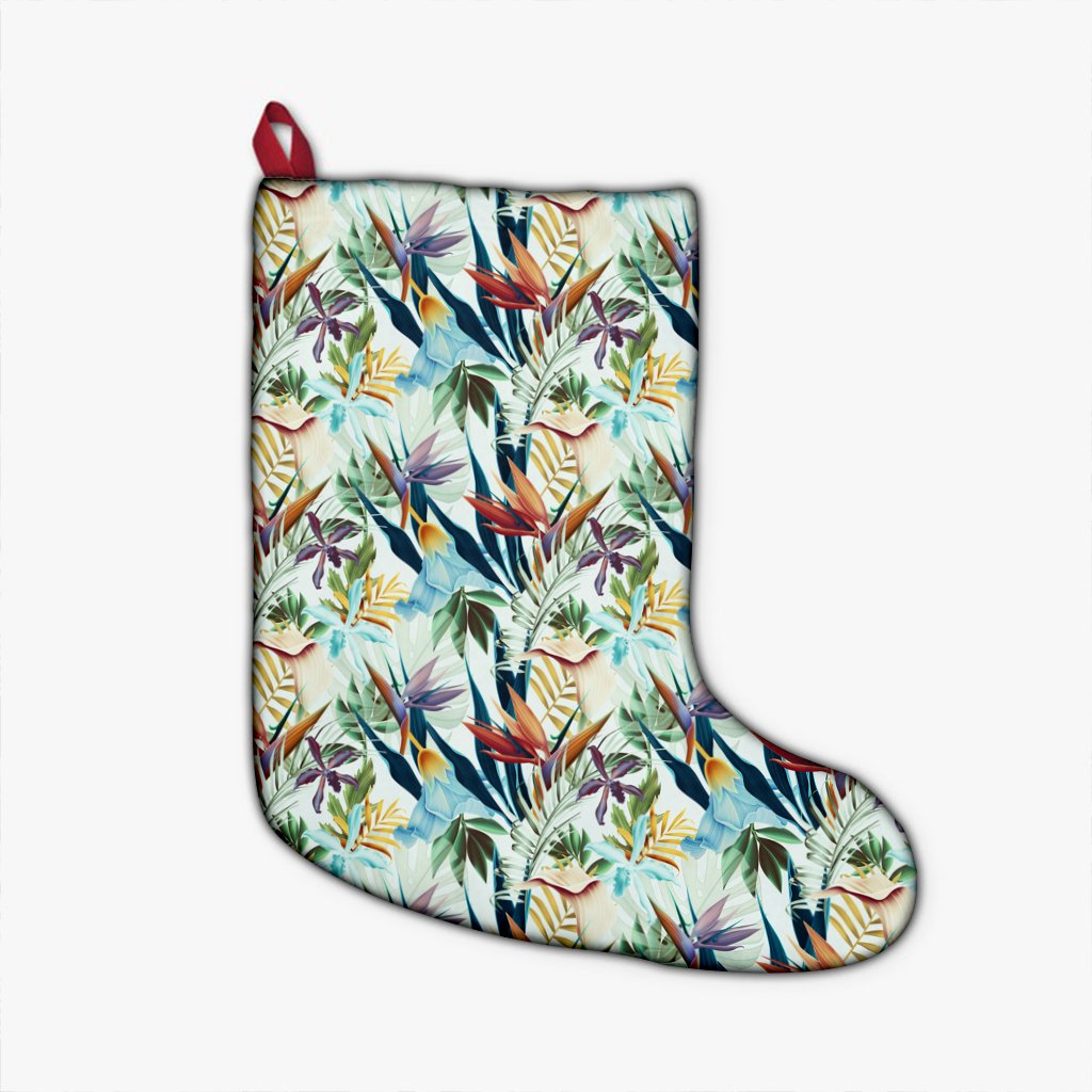Tropical Flower, Plant And Leaf Pattern Christmas Stocking - Polynesian Pride