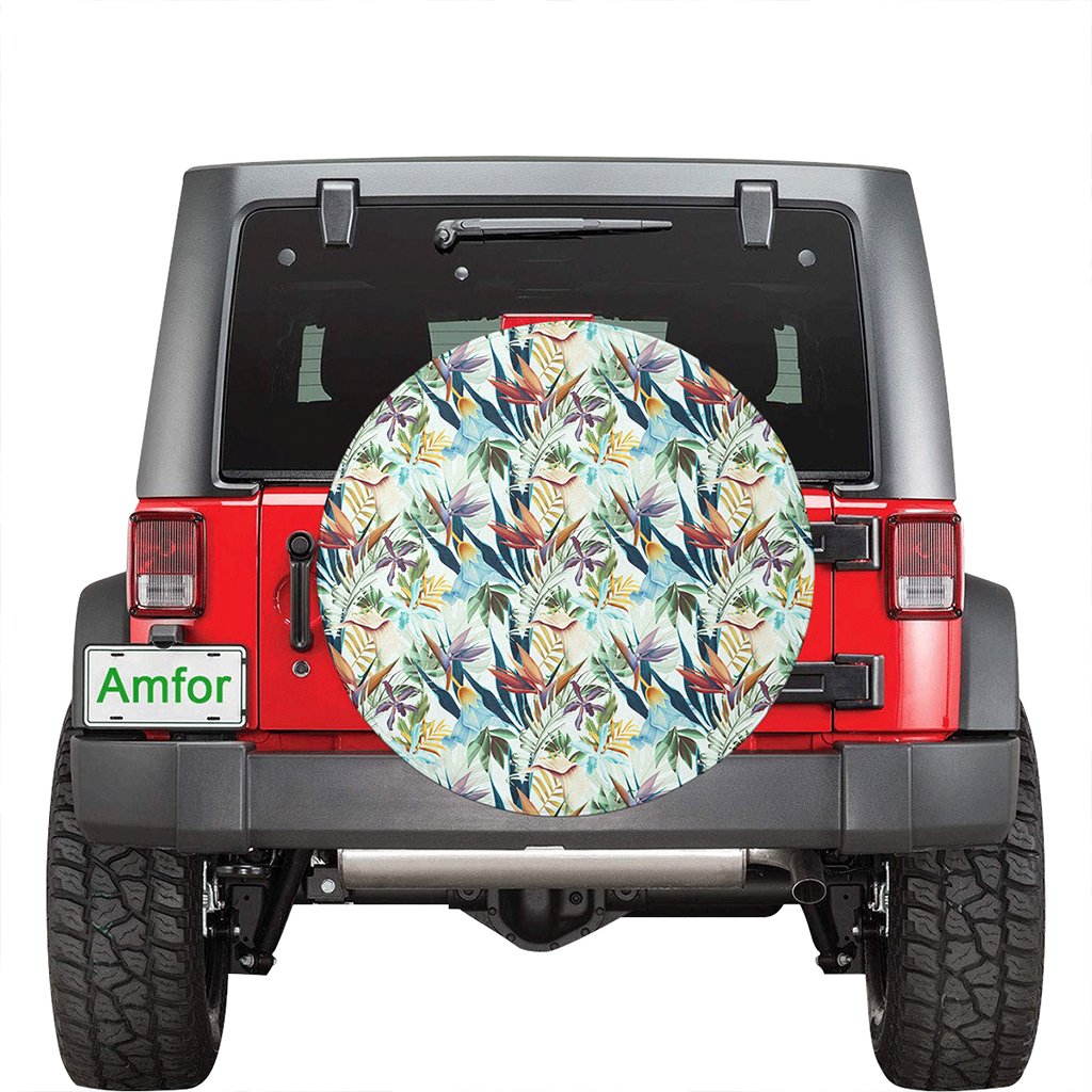 Tropical Flower, Plant And Leaf Pattern Hawaii Spare Tire Cover - Polynesian Pride