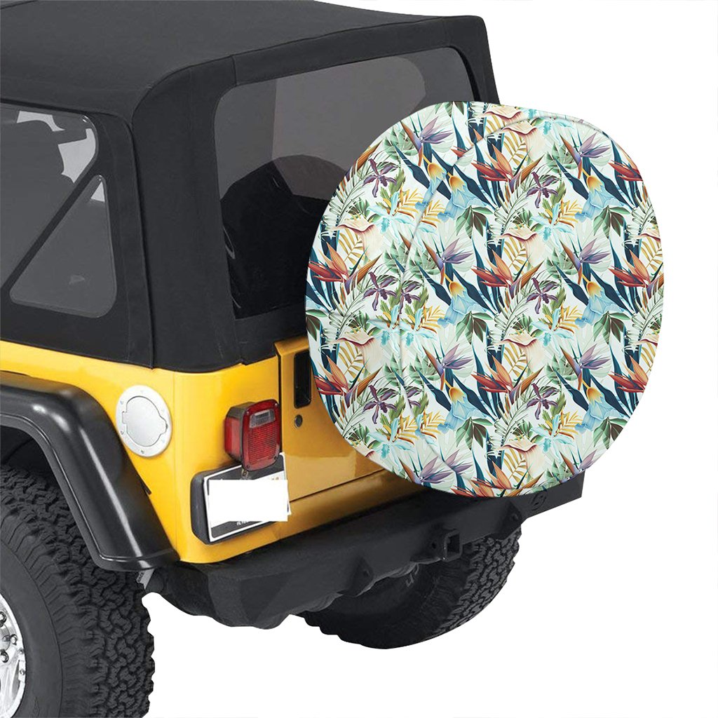 Tropical Flower, Plant And Leaf Pattern Hawaii Spare Tire Cover - Polynesian Pride