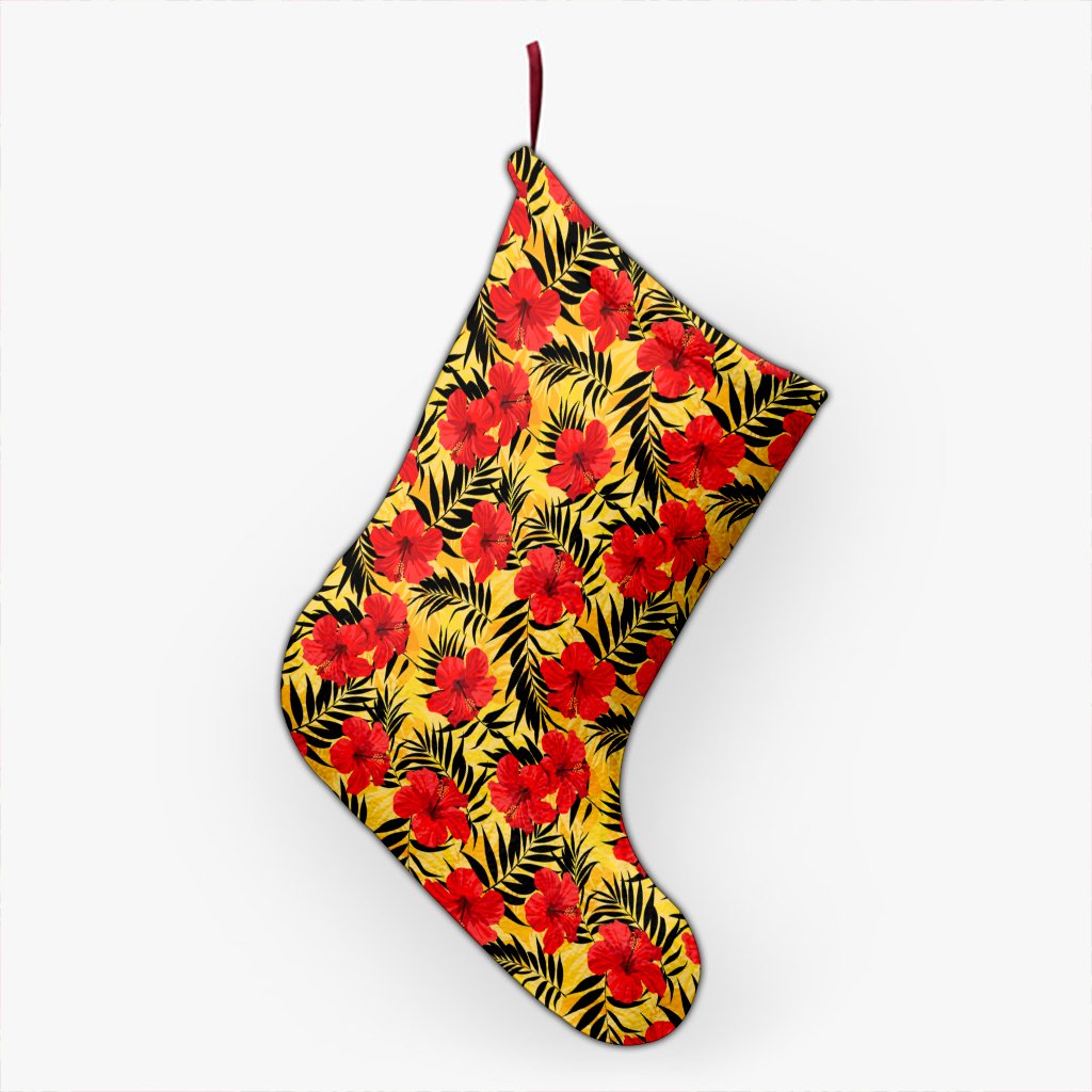 Tropical Flowers And Palm Leaves Christmas Stocking 26 X 42 cm Black Christmas Stocking - Polynesian Pride