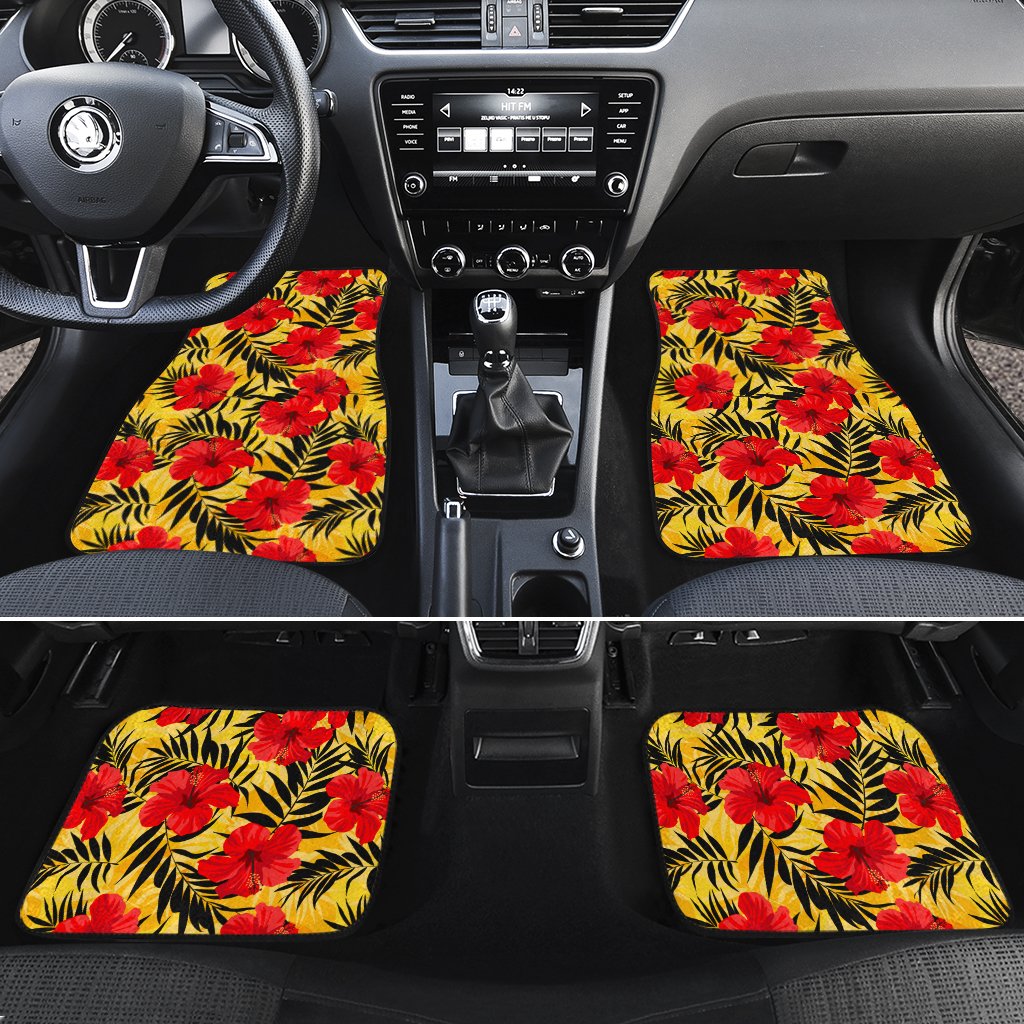 Tropical Flowers And Palm Leaves Hawaii Car Floor Mats Turquoise One Size - Polynesian Pride