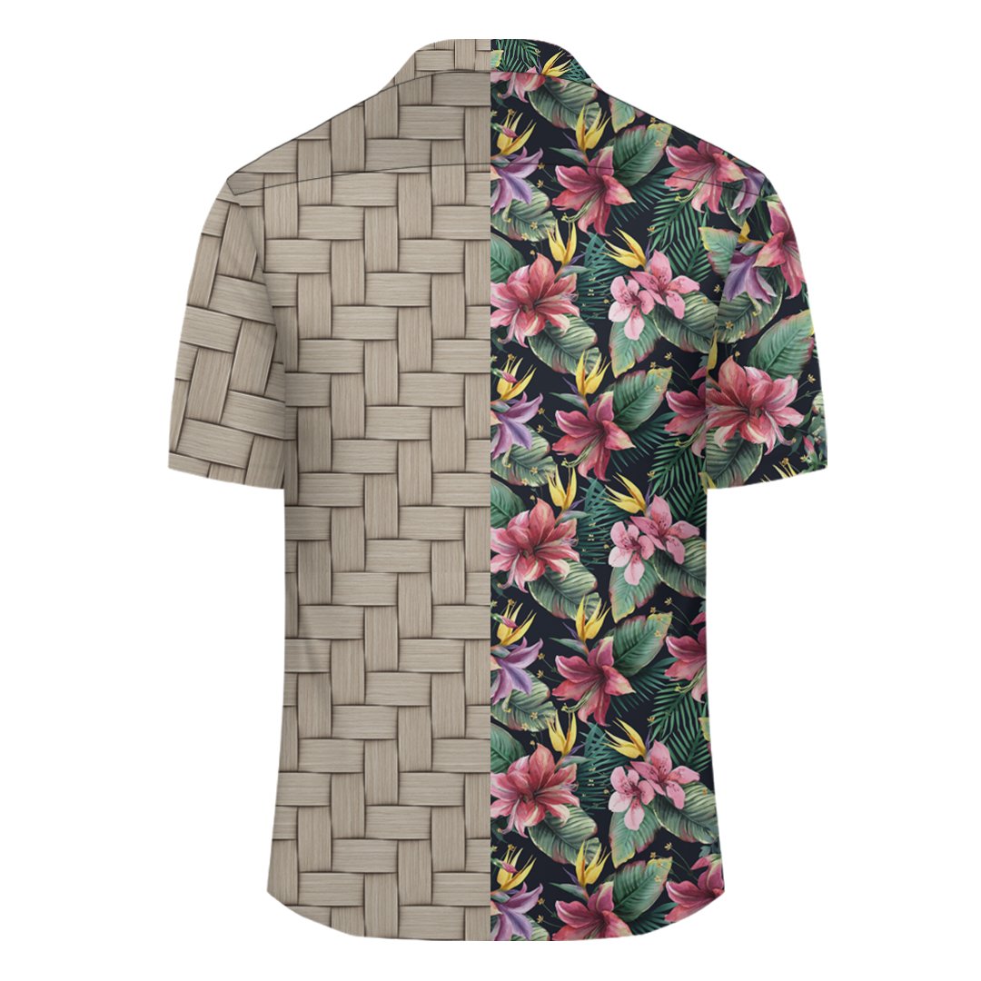 Tropical Flowers Palm And Leaves Lauhala Moiety Hawaiian Shirt - Polynesian Pride