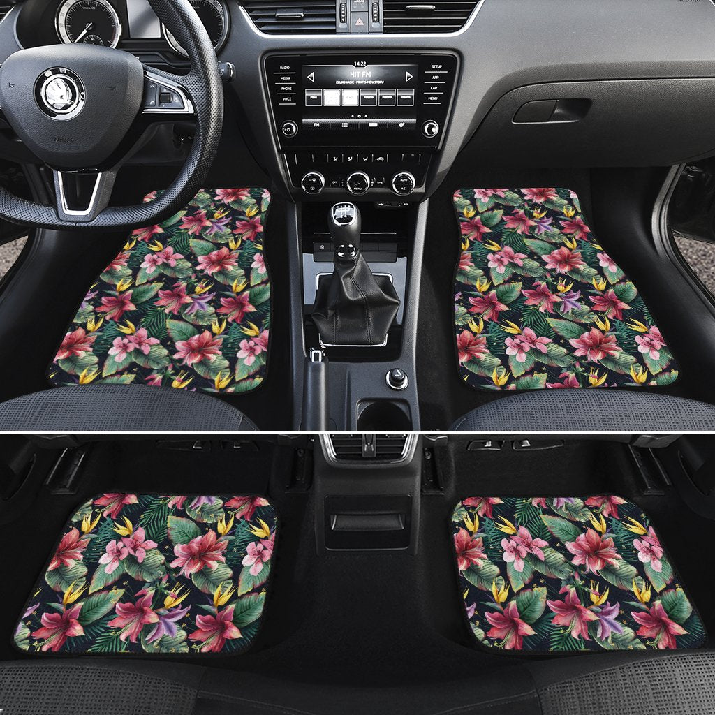 Tropical Flowers, Palm And Leaves Hawaii Car Floor Mats Turquoise One Size - Polynesian Pride