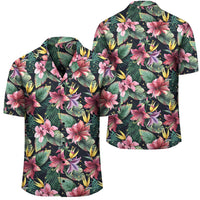 Tropical Flowers Palm And Leaves Hawaiian Shirt Unisex Black - Polynesian Pride