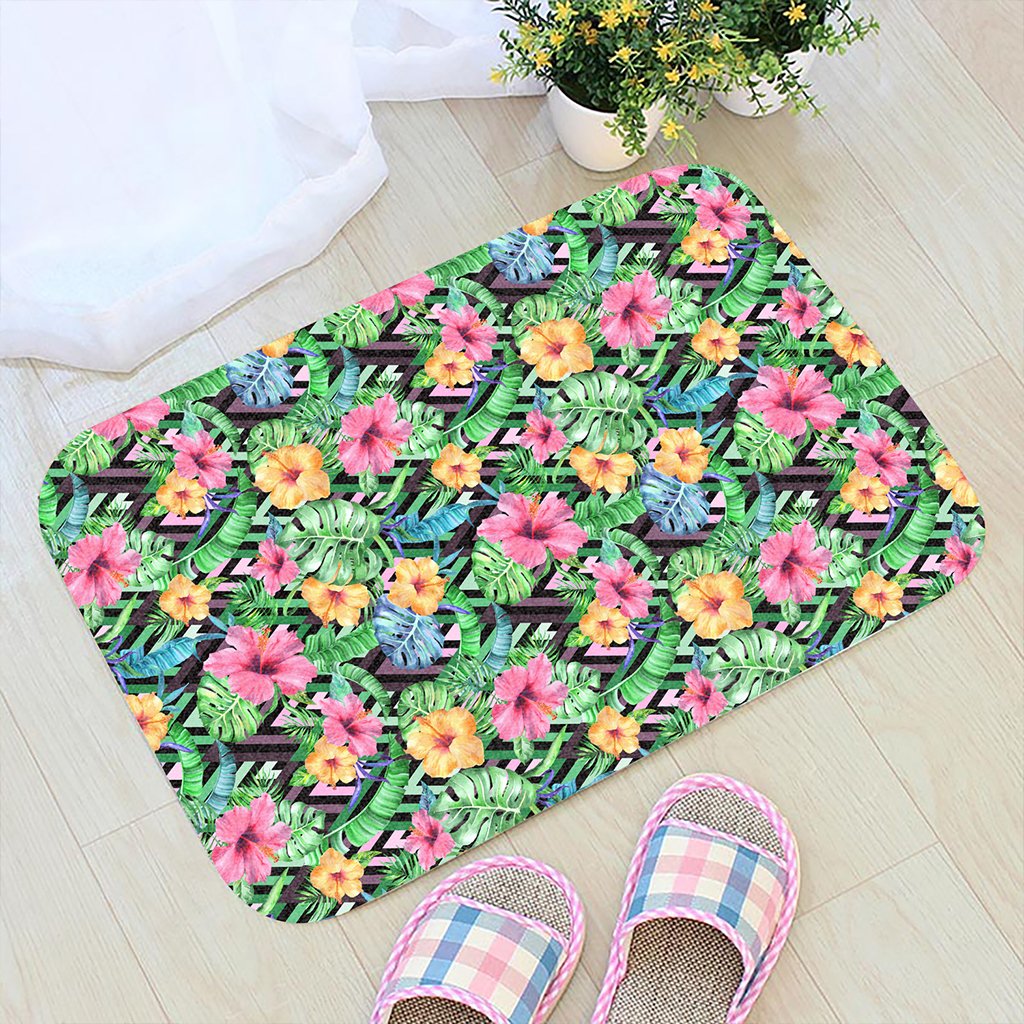 Tropical Hibiscus Banana Leafs Hawaii Door Mat - Polynesian Pride