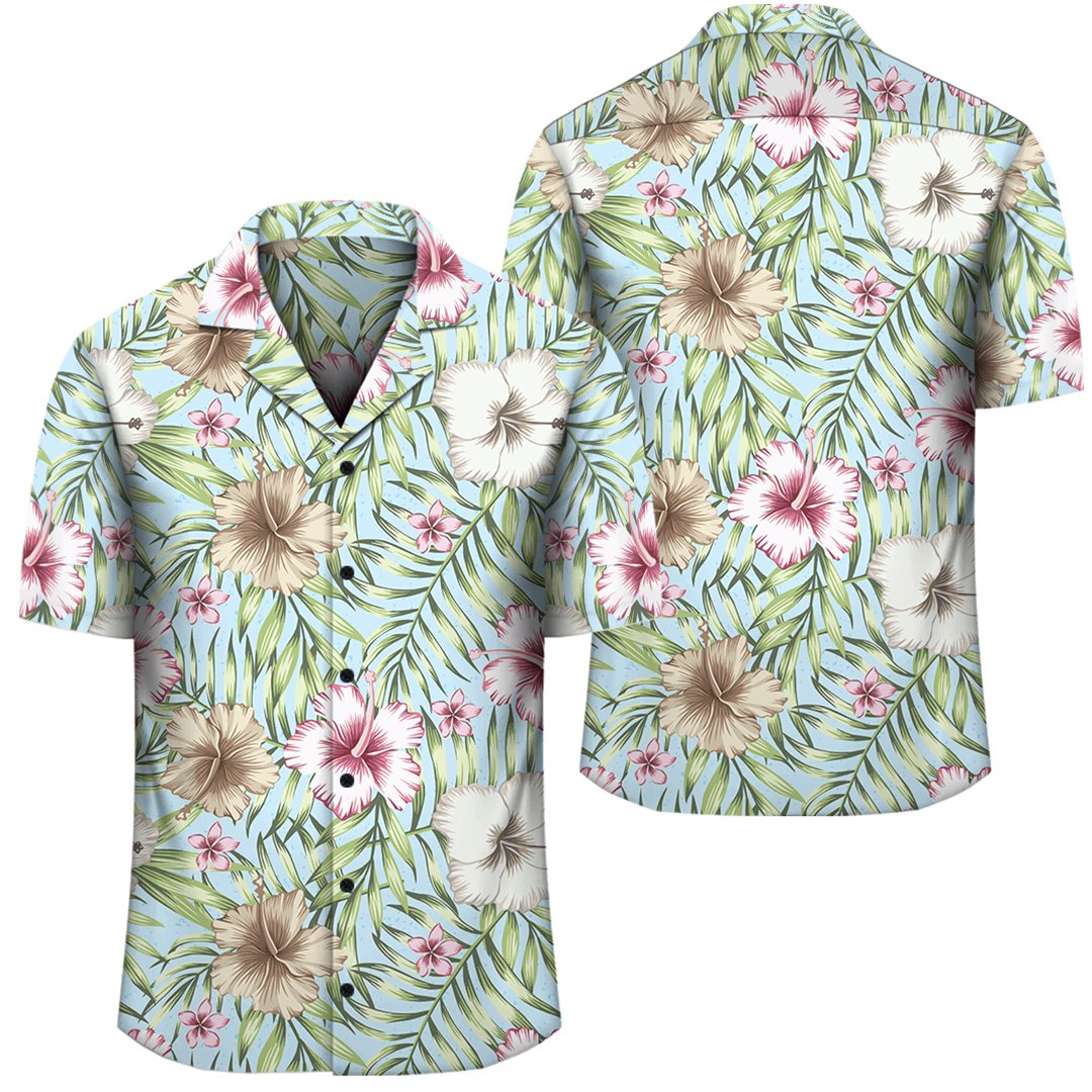 Tropical Hibiscus Palm Leaves Hawaiian Shirt Unisex Black - Polynesian Pride
