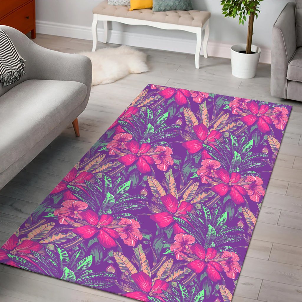 Tropical Hibiscus Purple Area Rug - AH - Polynesian Pride