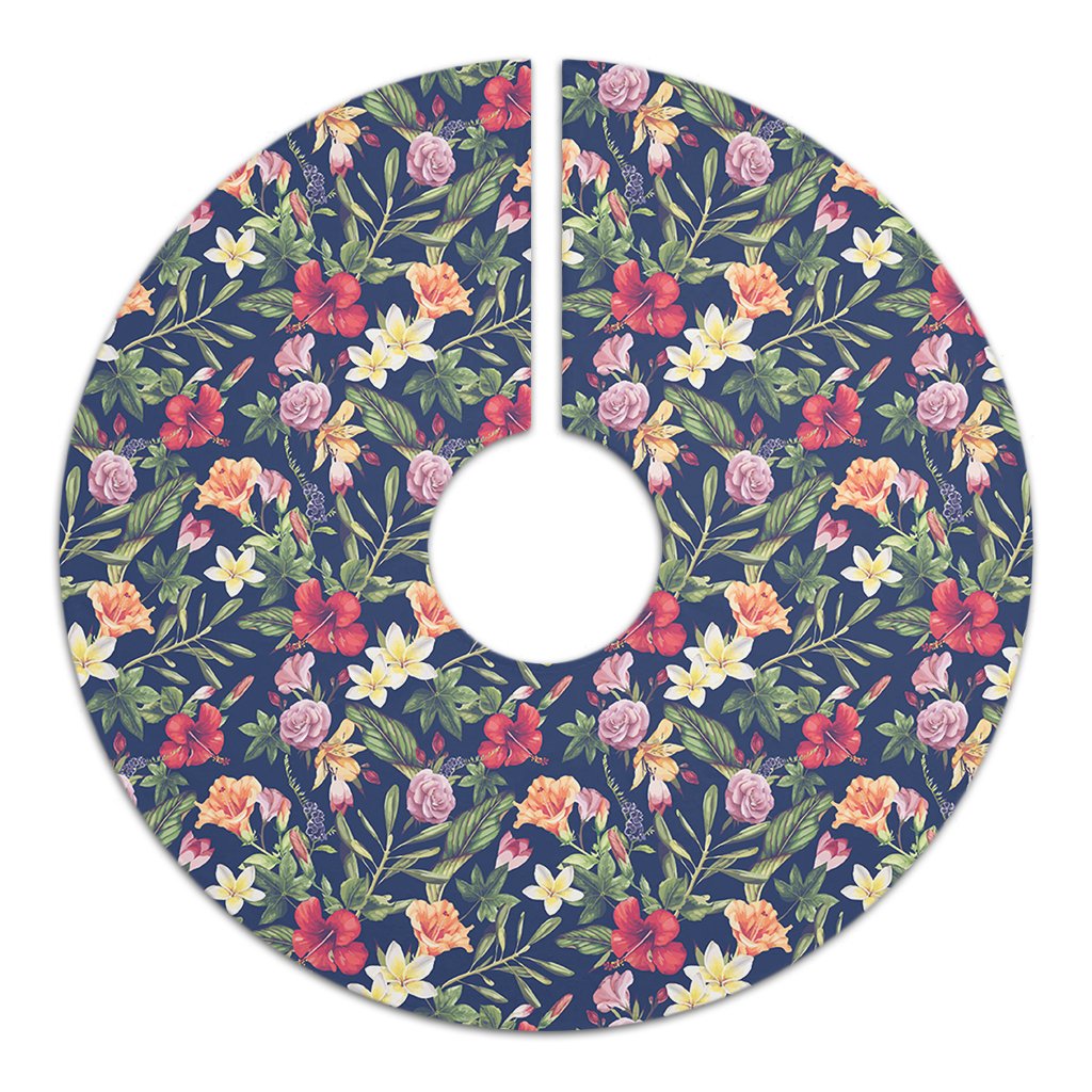 Tropical Hibiscus Red And Plumeria White Tree Skirt - Polynesian Pride