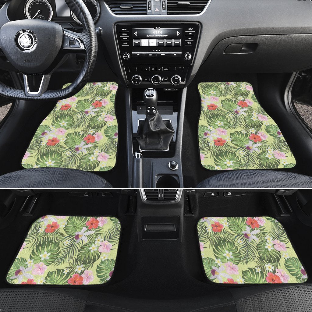 Tropical Hibiscus, Plumeria Green Hawaii Car Floor Mats Green One Size - Polynesian Pride