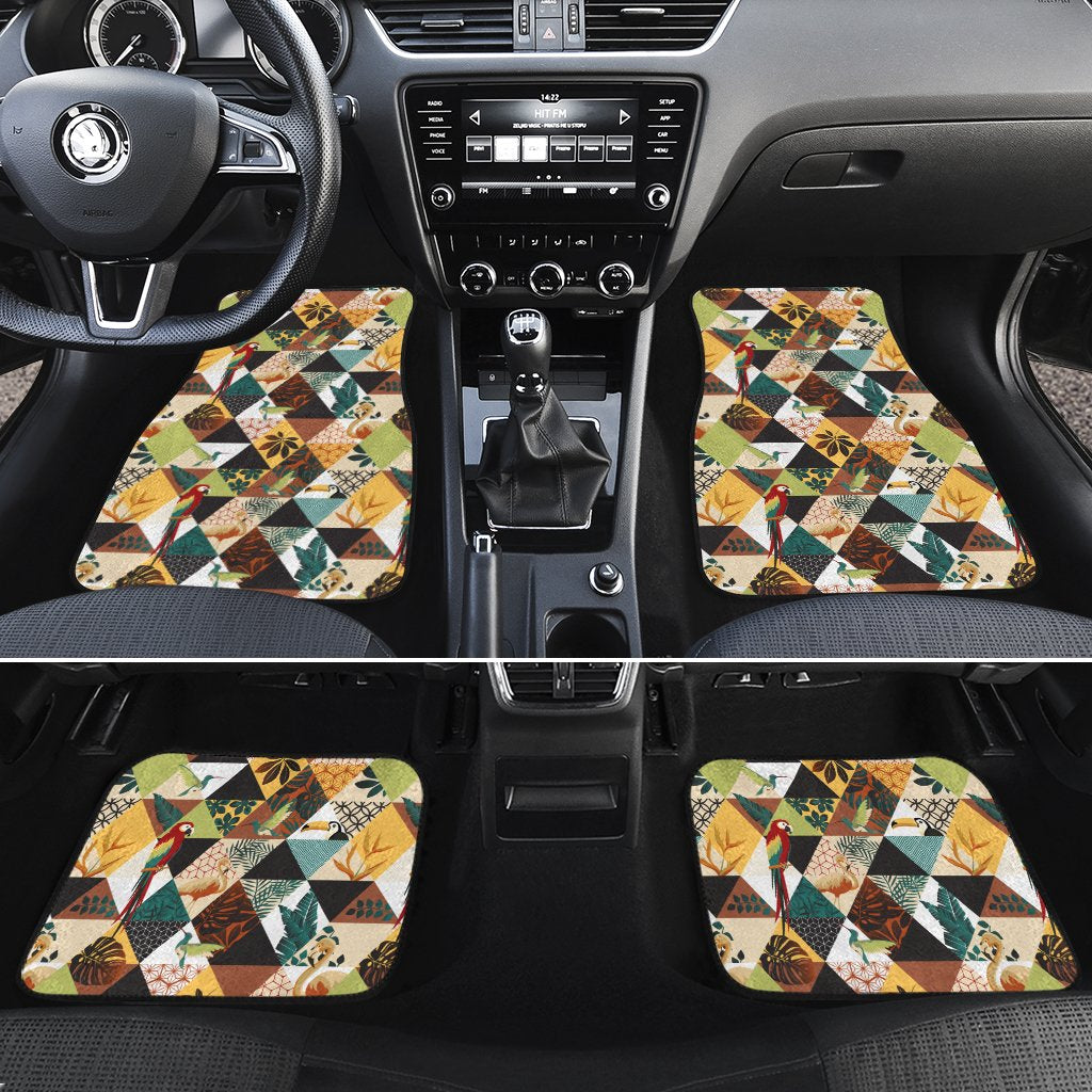 Tropical Jungle Parrots And Flamingos Pattern Hawaii Car Floor Mats Turquoise One Size - Polynesian Pride