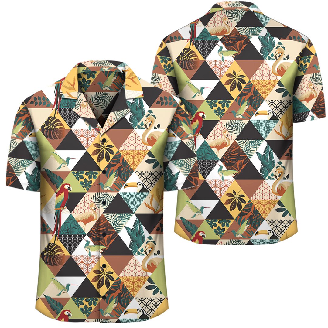 Tropical Jungle Parrots And Flamingos Pattern Hawaiian Shirt Unisex Black - Polynesian Pride