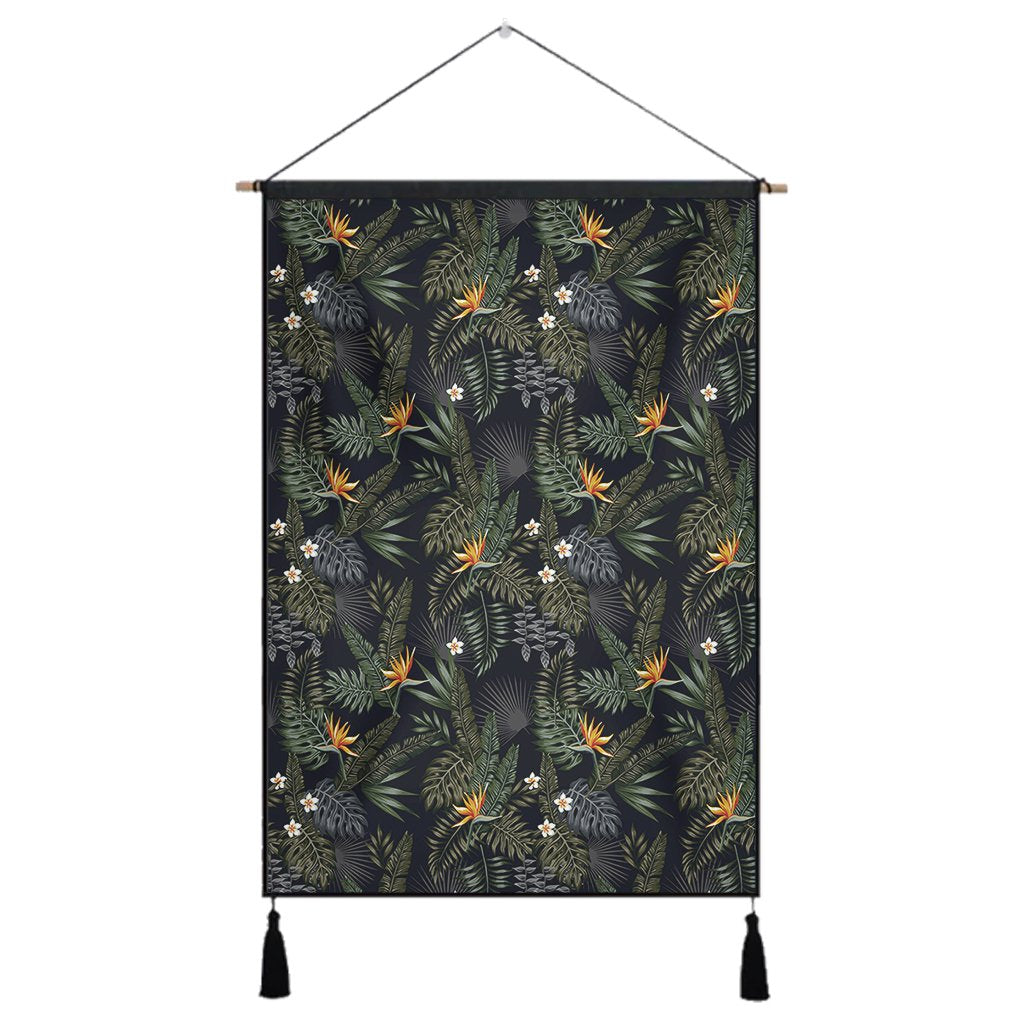 Tropical Leaves And Flowers In The Night Style Hanging Poster - AH Hanging Poster 43 x 65 cm Cotton And Linen - Polynesian Pride