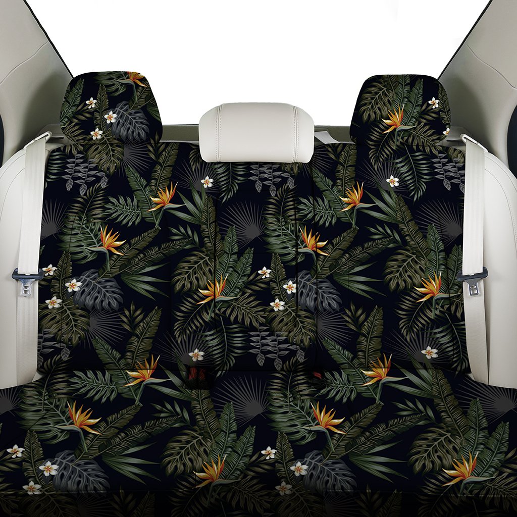 Tropical Leaves And Flowers In The Night Style Back Seat Cover - Polynesian Pride