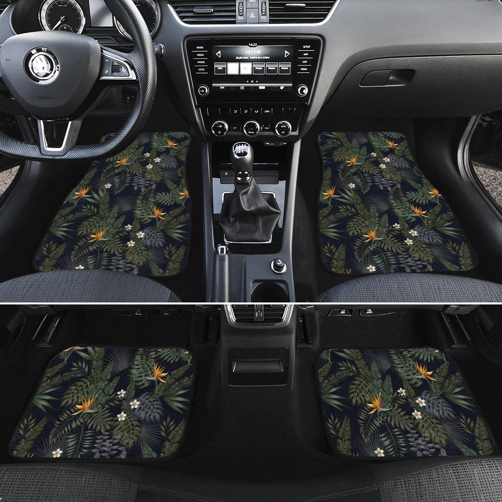 Tropical Leaves And Flowers In The Night Style Hawaii Car Floor Mats Turquoise One Size - Polynesian Pride