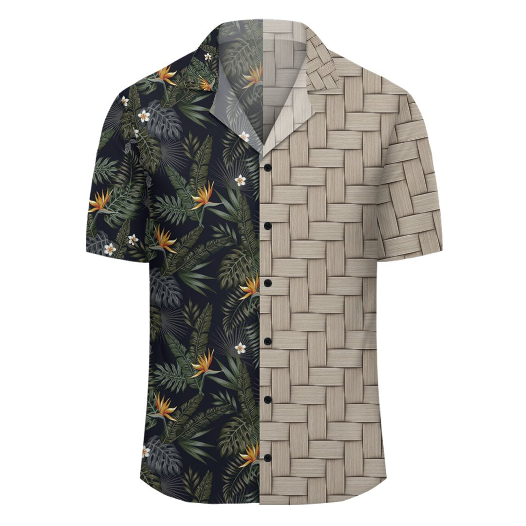 Tropical Leaves And Flowers In The Night Style Lauhala Moiety Hawaiian Shirt - Polynesian Pride