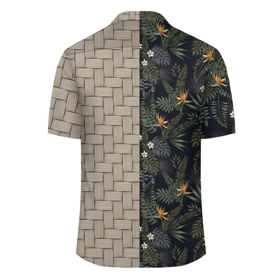 Tropical Leaves And Flowers In The Night Style Lauhala Moiety Hawaiian Shirt - Polynesian Pride