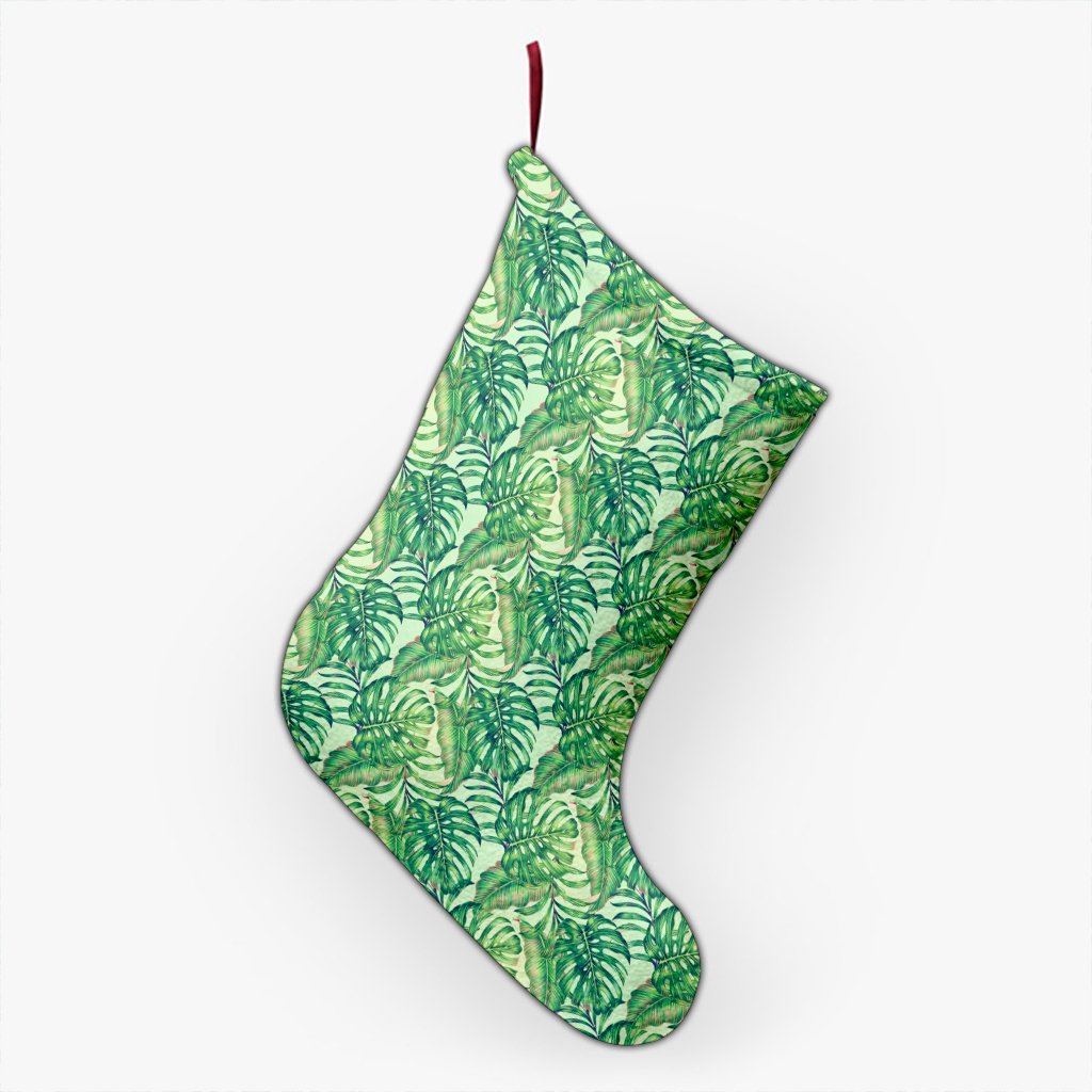 Tropical Leaves Jungle Monstera Leaf Christmas Stocking 26 X 42 cm Black Christmas Stocking - Polynesian Pride