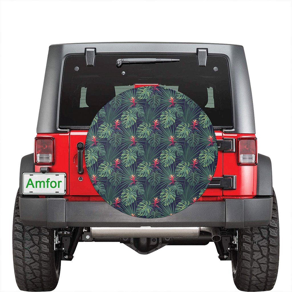 Tropical Monstera Leaf Green Hawaii Spare Tire Cover - Polynesian Pride