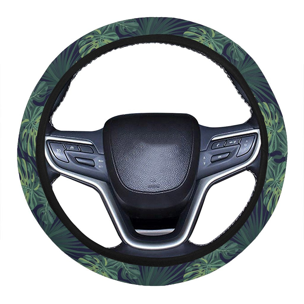 Tropical Monstera Leaf Green Hawaii Universal Steering Wheel Cover with Elastic Edge One Size Green Steering Wheel Cover - Polynesian Pride