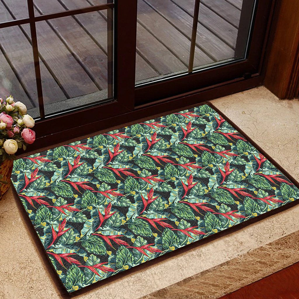 Tropical Monstera Leaf Green Mix Hawaii Door Mat Door Mat Black - Polynesian Pride