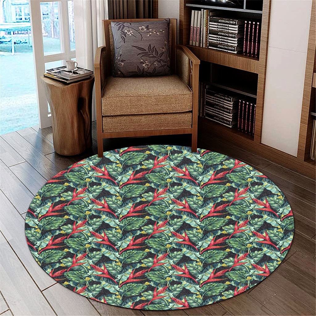 Tropical Monstera Leaf Green Mix Round Carpet - AH Round Carpet Luxurious Plush - Polynesian Pride