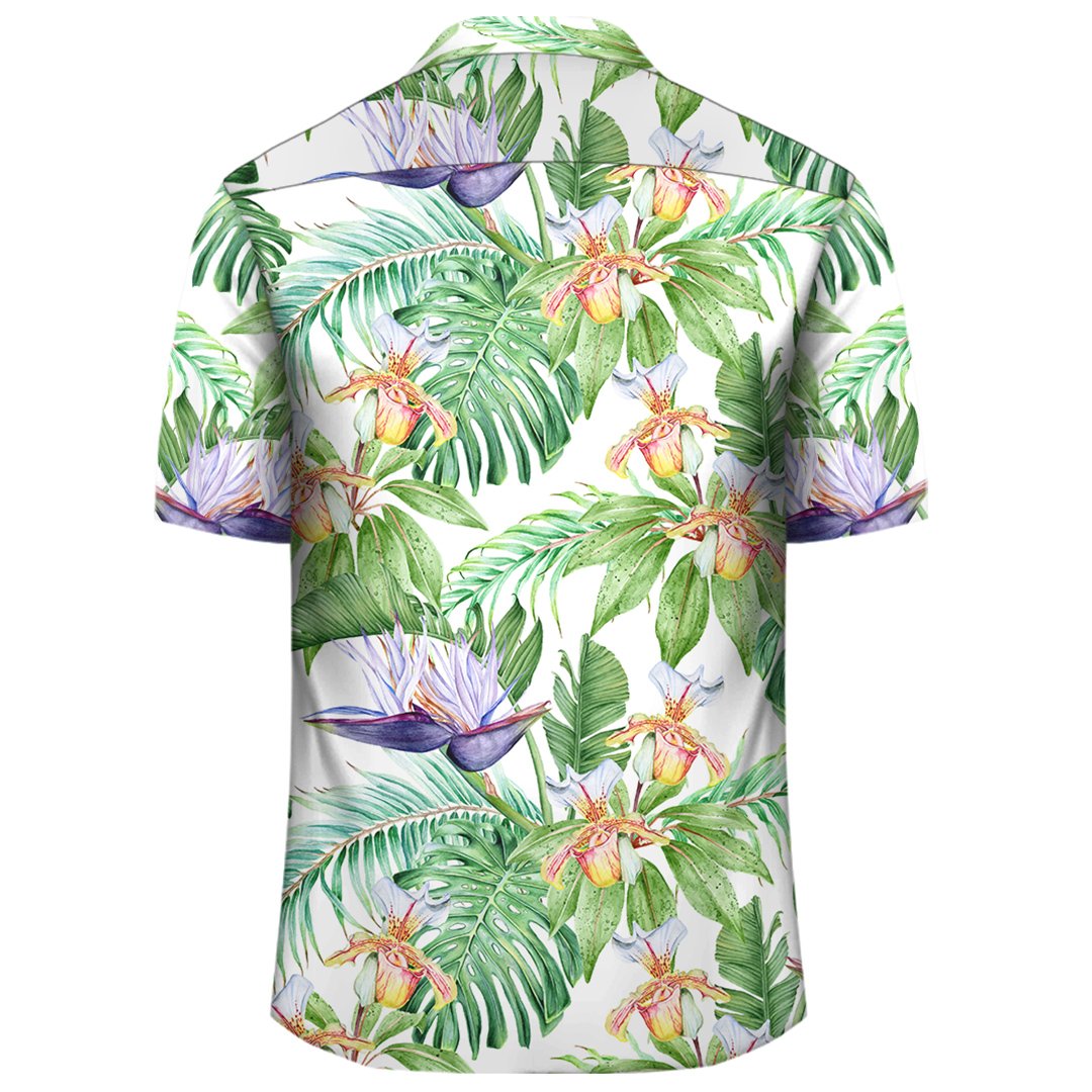 Tropical Orange Orchids Strelitzia Monstera Hawaiian Shirt - Polynesian Pride