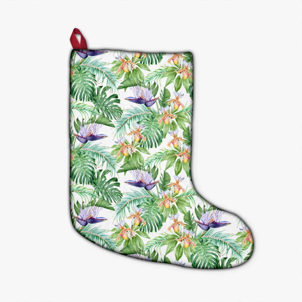 Tropical Orange Orchids Strelitzia Monstera Christmas Stocking - Polynesian Pride