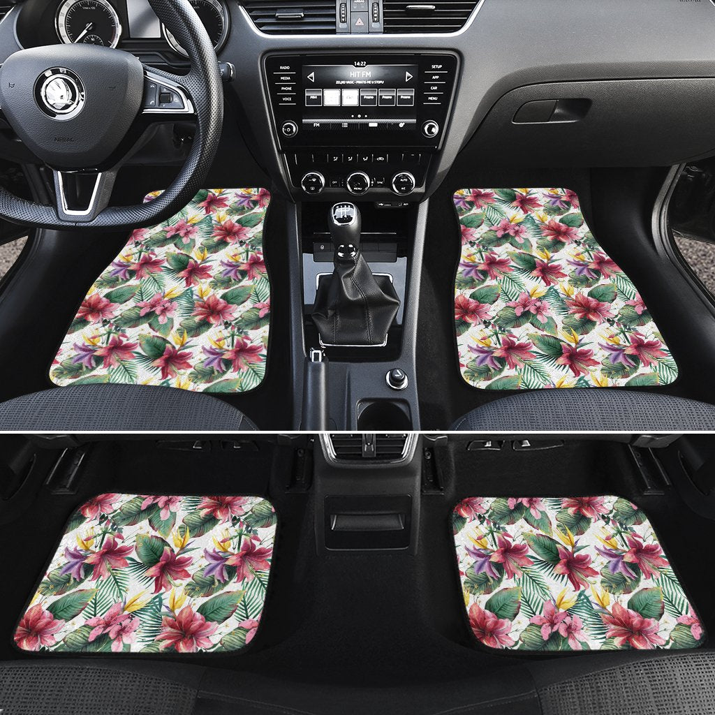 Tropical Palm Leaf White Hawaii Car Floor Mats White One Size - Polynesian Pride