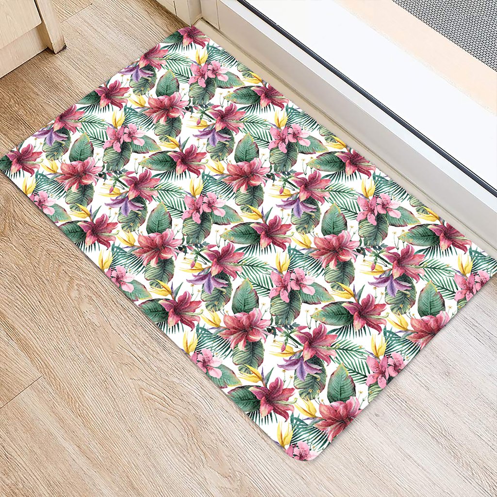 Tropical Palm Leaf White Hawaii Door Mat - Polynesian Pride