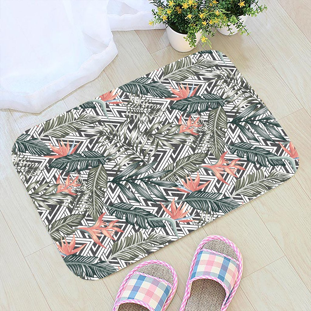 Tropical Palm Leaves And Flowers Hawaii Door Mat - Polynesian Pride