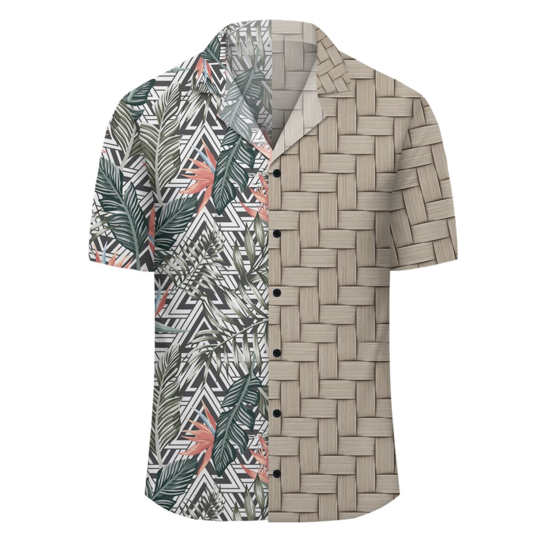 Tropical Palm Leaves And Flowers Lauhala Moiety Hawaiian Shirt - Polynesian Pride