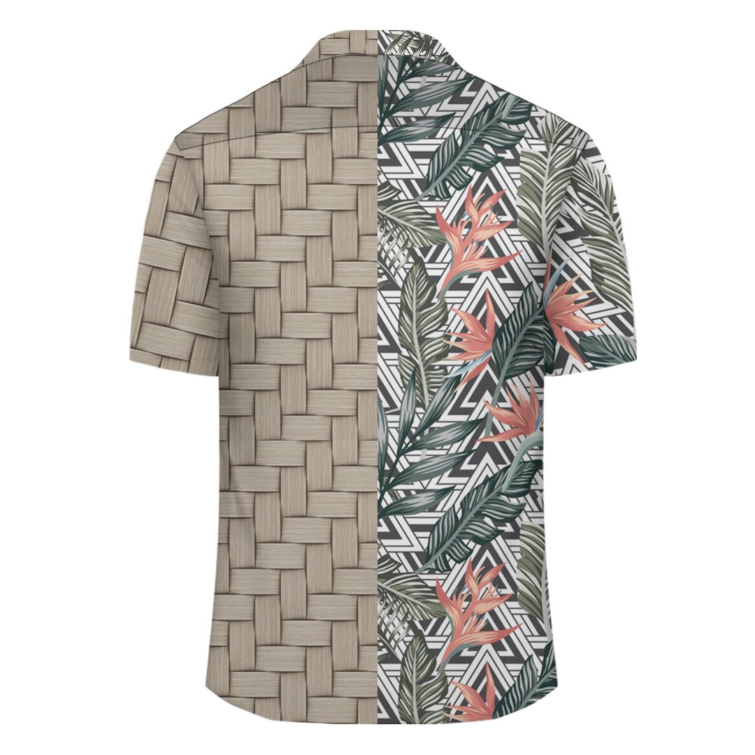 Tropical Palm Leaves And Flowers Lauhala Moiety Hawaiian Shirt - Polynesian Pride